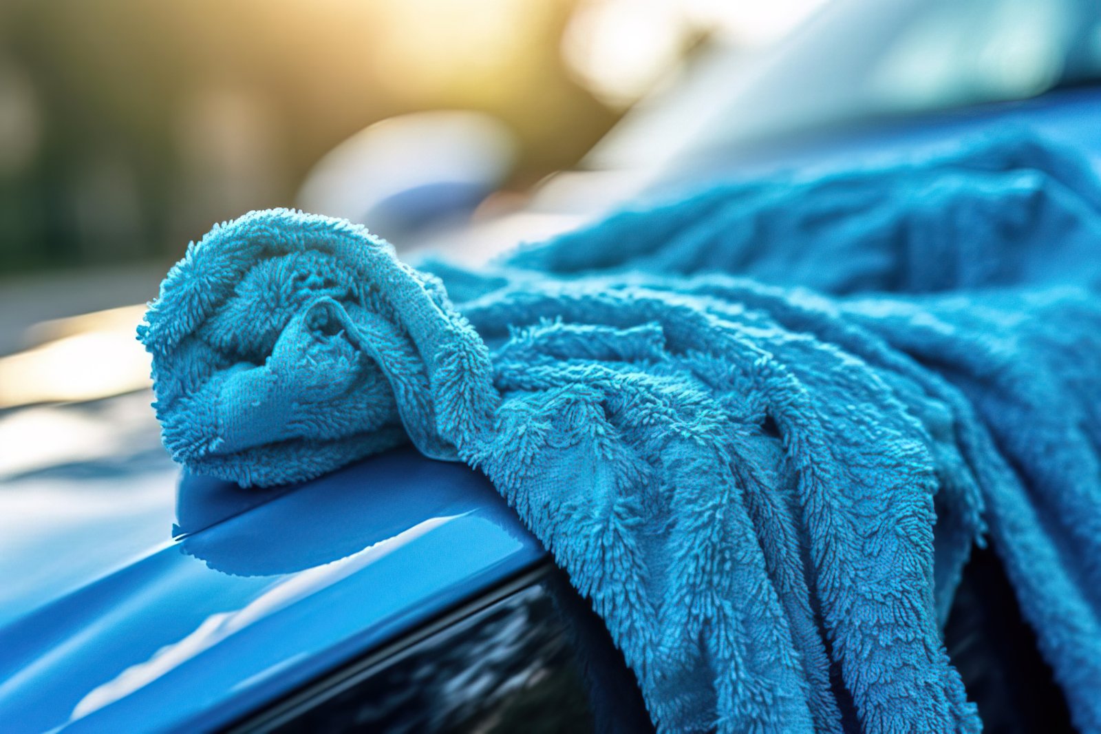 Microfibre towel detailing finish on a vehicle bonnet